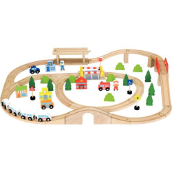 Grand circuit de train en bois, 90 pièces