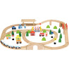Grand circuit de train en bois, 90 pièces