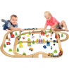 Grand circuit de train en bois, 90 pièces