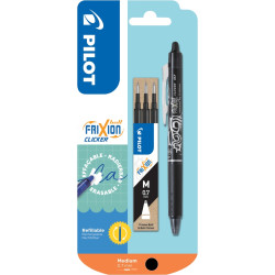 Blister de 1 roller Frixion Clicker noir et 3 recharges noires