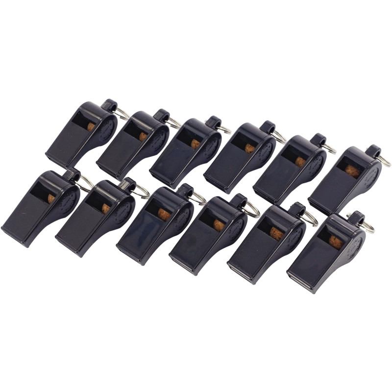 Boîte de 12 sifflets en plastique noir