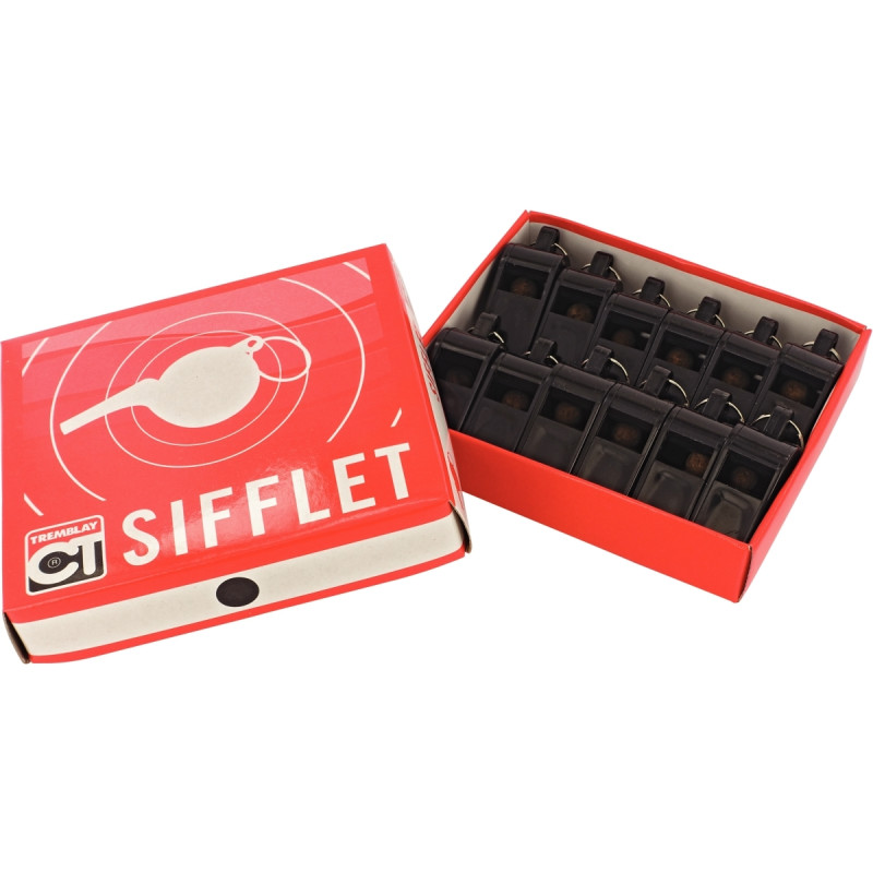 Boîte de 12 sifflets en plastique noir