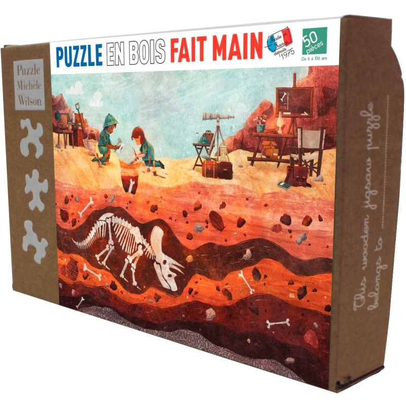 Puzzle en bois d'environ 50 pièces, la fouille des dinosaures