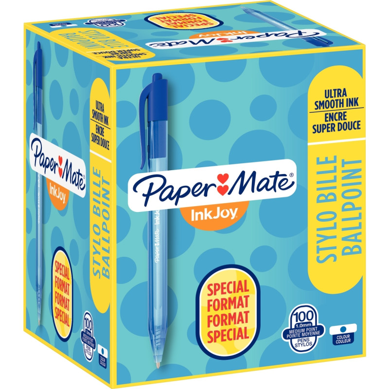 Boîte de 100 stylos Inkjoy rétractable bleus dont 20 gratuits