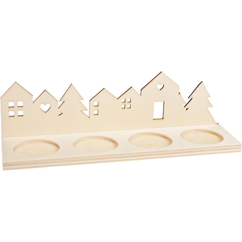 Long bougeoir village de Noël en bois