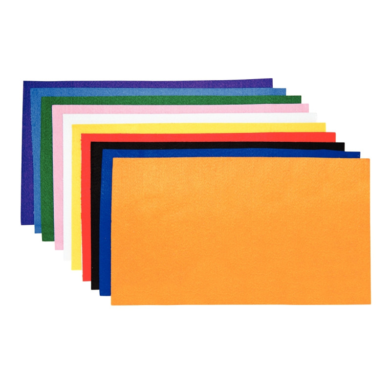 Paquet de 10 coupons de feutrine adhésive format 23,5 x 45 cm, couleur