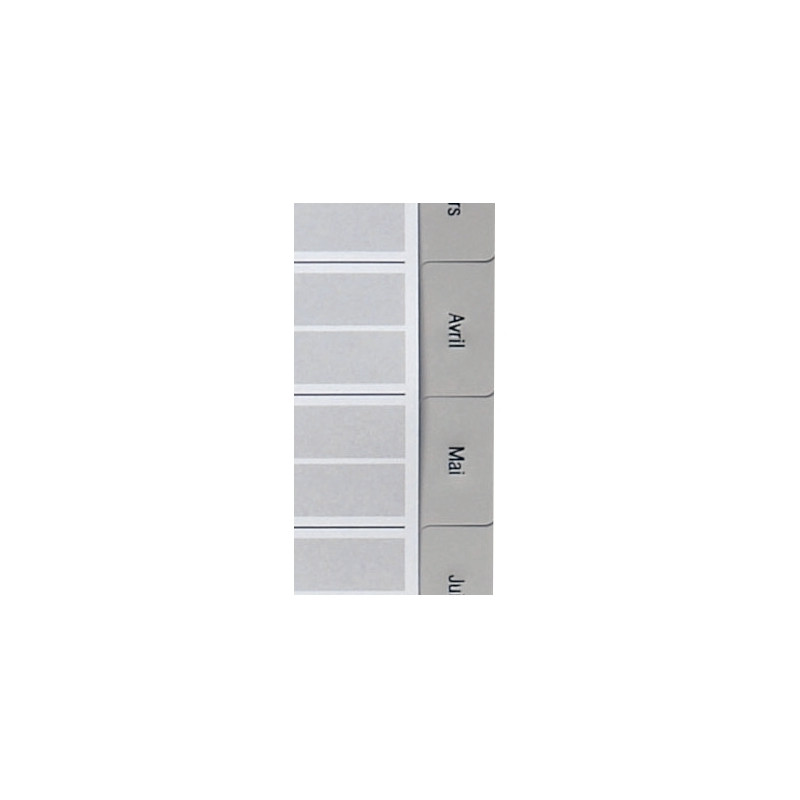 Jeu de 12 intercalaires mensuels en polypropylène gris, format A4