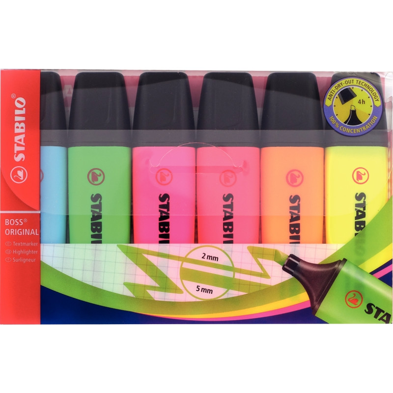 Pochette de 6 surligneurs Boss assortis