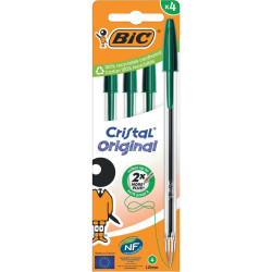 Blister de 4 stylos bille Cristal pointe moyenne verts