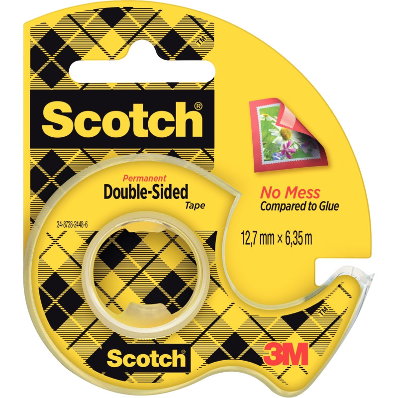 Rouleau adhésif Scotch double face 12,7mmx6,35m + dévidoir