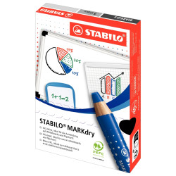 Étui de 4 crayons Markdry assortis + 1 chiffonnette + 1 taille-crayon