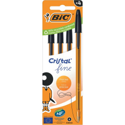 Boîte de 4 stylos bille Cristal pointe fine noirs