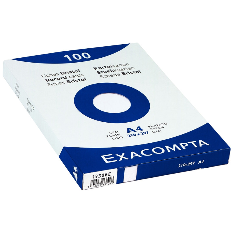 Boîte de 100 fiches bristol non perforées carte forte 205 g uni blanc