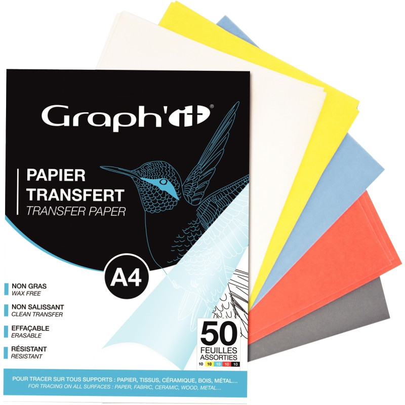 Pochette de 50 feuilles de papier décalquant format A4 coloris assorti