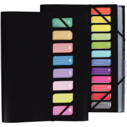 Trieur en polypropylène COLOR FRESH 12 compartiments, coloris noir