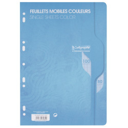 Feuillets mobiles 100 pages 80g, format A4, seyès bleu