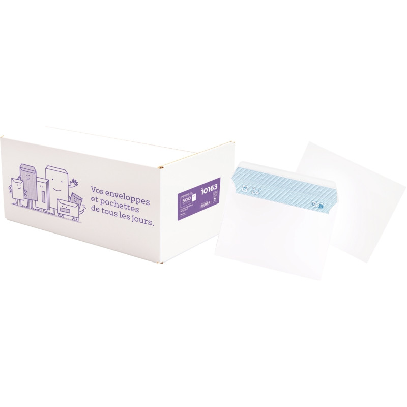 Boite de 500 enveloppes blanches 114x162mm 80g bande silliconée