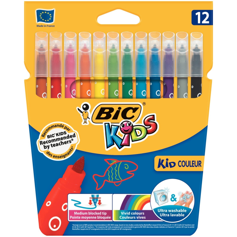 Lot de 12 pochettes de 12 feutres Kid Couleur dont 2 gratuites