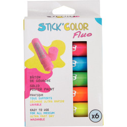Boite de 6 sticks de gouache coloris Fluo