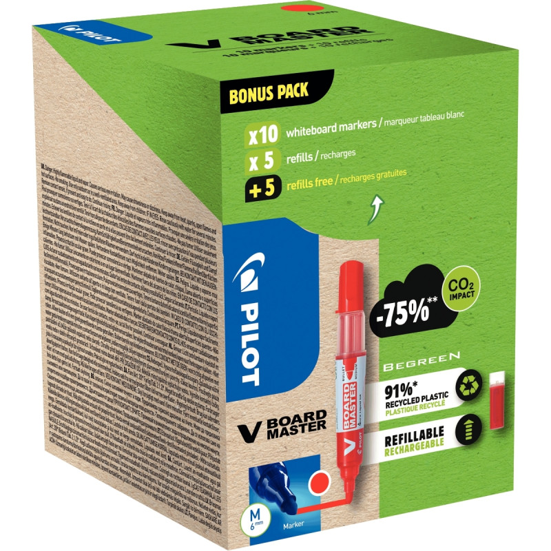 Pack de 10 marqueurs V-Board Master + 10 recharges rouges