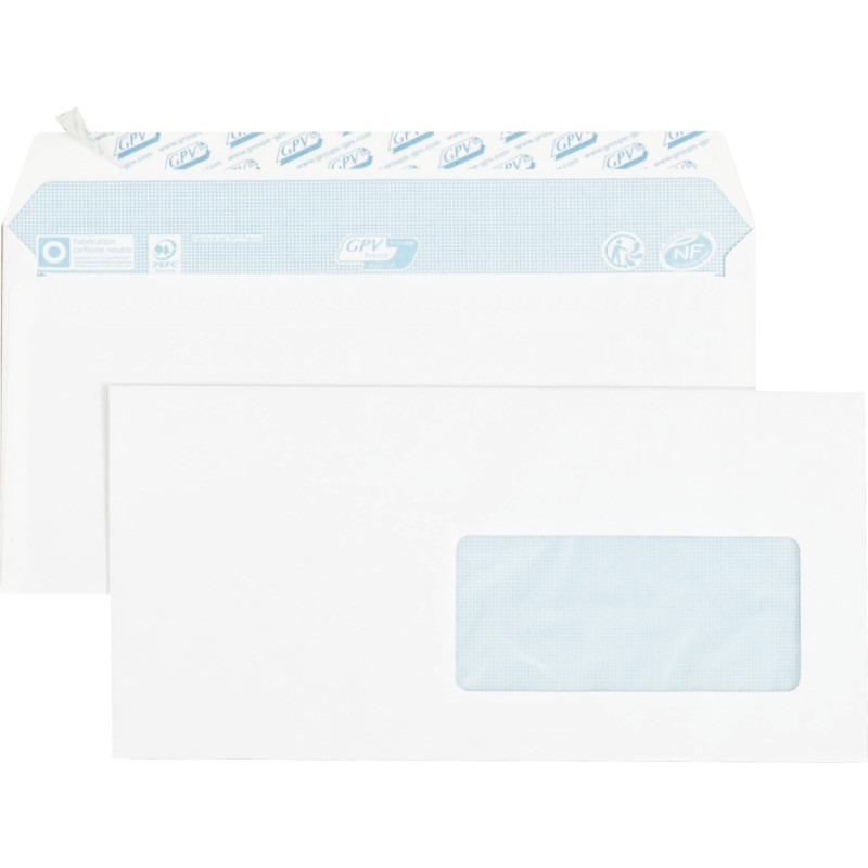 Paquet de 70 enveloppes blanches 110x220mm 80g bande siliconée fenêtre