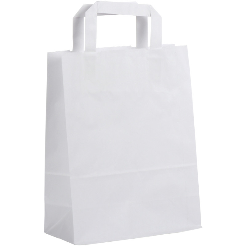 Paquet de 50 sacs kraft blanc 22+10x28cm poignées plates
