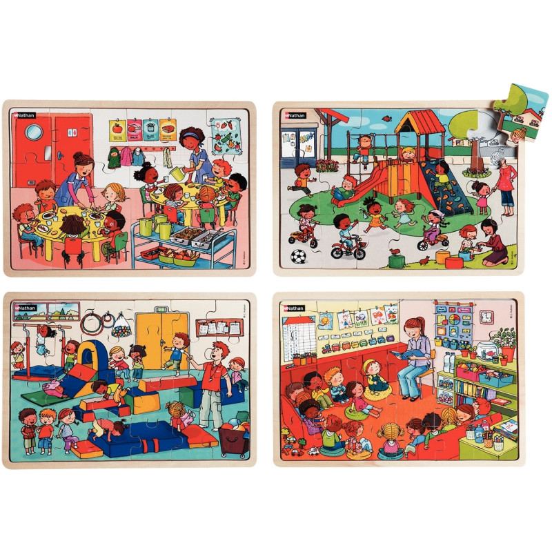 Lot de 4 puzzles, ensemble à l'école