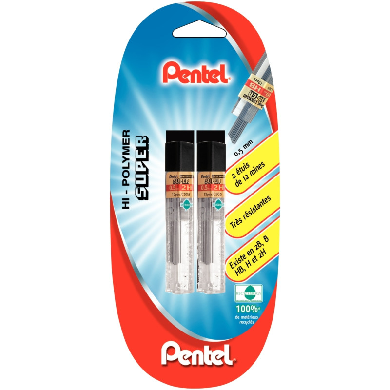 Blister de 2 étuis de 12 mines Hi-Polymer 0,5mm 2H