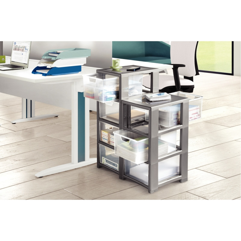 Tour de rangement 3 tiroirs gris foncé