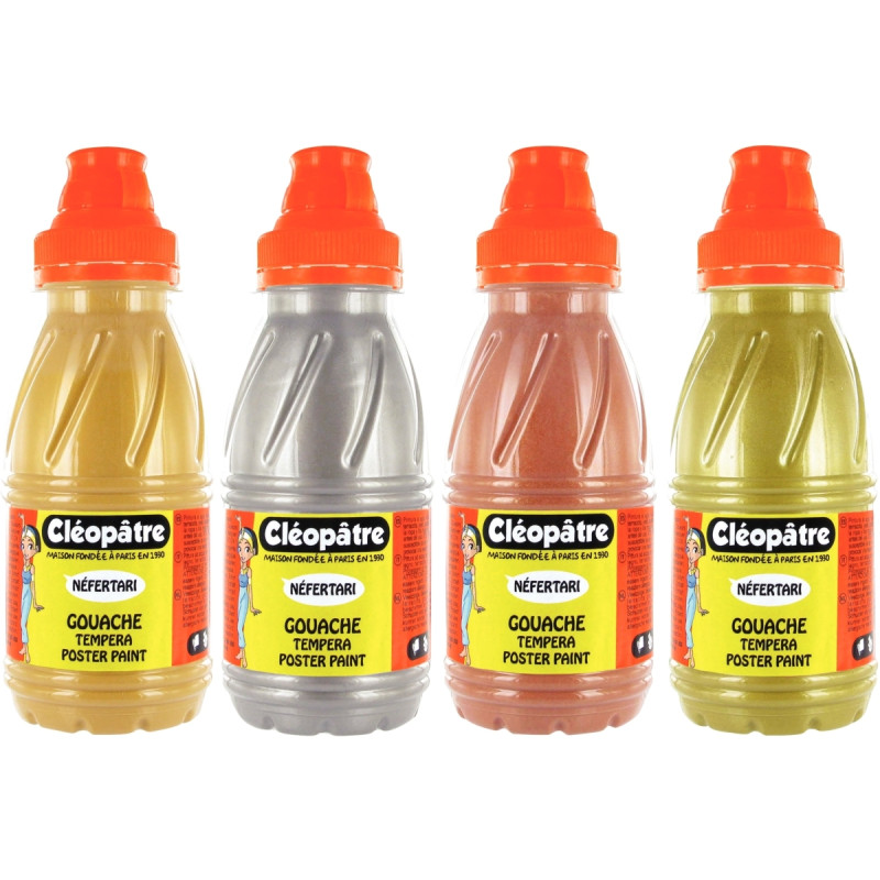 Lot de 4 Flacons 250 ml de gouache Néfertari métallique