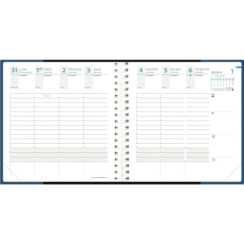 Agenda semainier Time&Life 16x16cm bleu métal