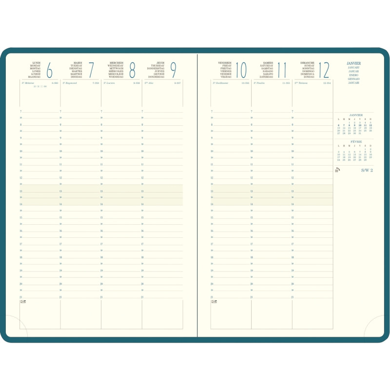 Agenda semainier Volga 16x24cm bleu canard