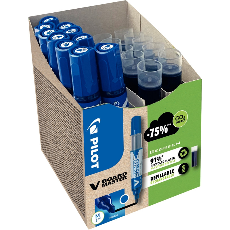 Pack de 10 marqueurs V-Board Master + 10 recharges bleues