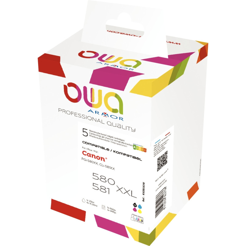 OWA lot 5 cart encre 2xN CMJ THC compatibles CANON PGI580XXL/CLI581XXL