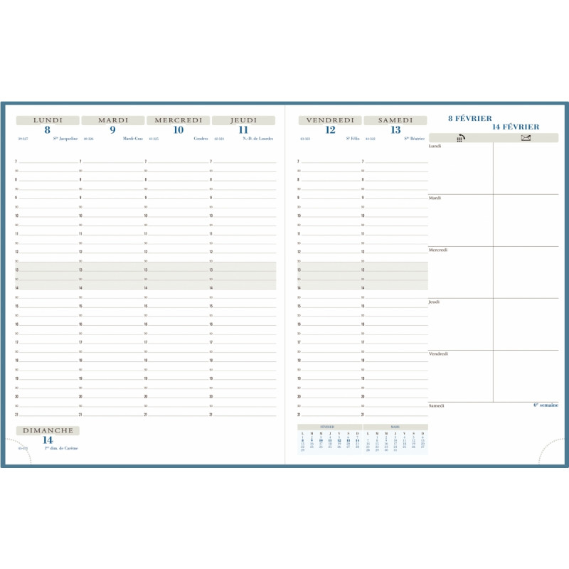 Agenda semainier Horizon 21x27cm bleu canard