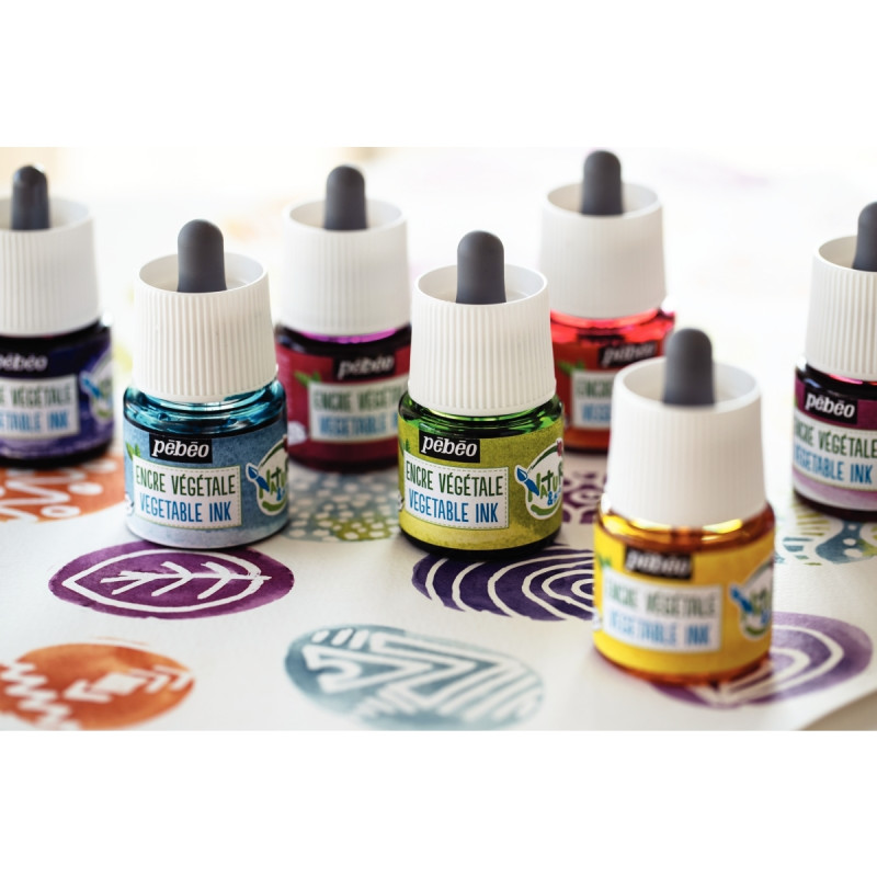 Set de 5 Flacons 45ml d'encre à dessiner végétale, couleurs primaires