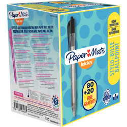 Boîte de 100 stylos Inkjoy rétractable noirs dont 20 gratuits