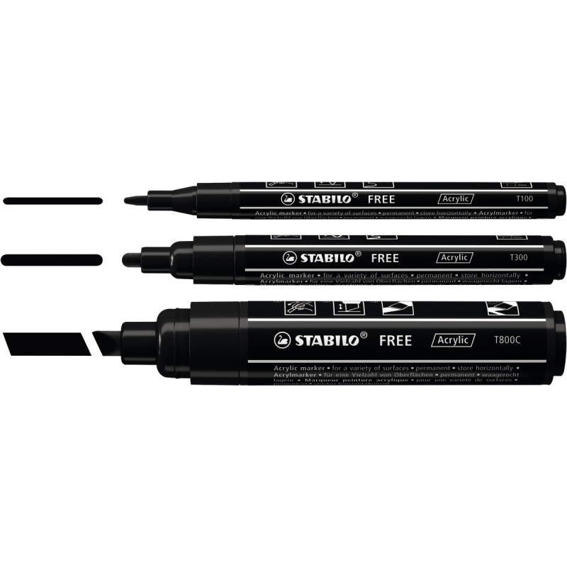 Étui de 3 marqueurs Stabilo free pointes assorties noires