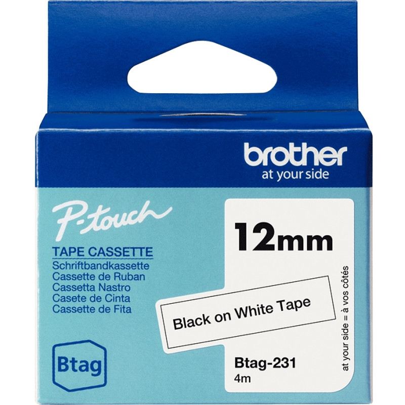 Recharge Brother BTAG noir sur blanc 12 mm