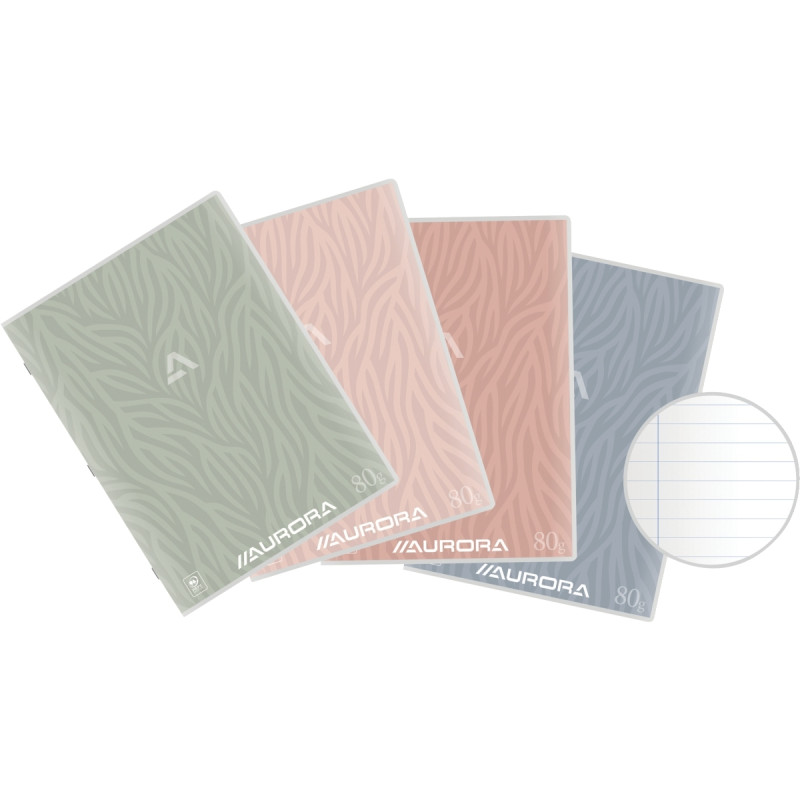 Cahier piqué AURORA 120 pages 80g, format A4, ligné 8mm
