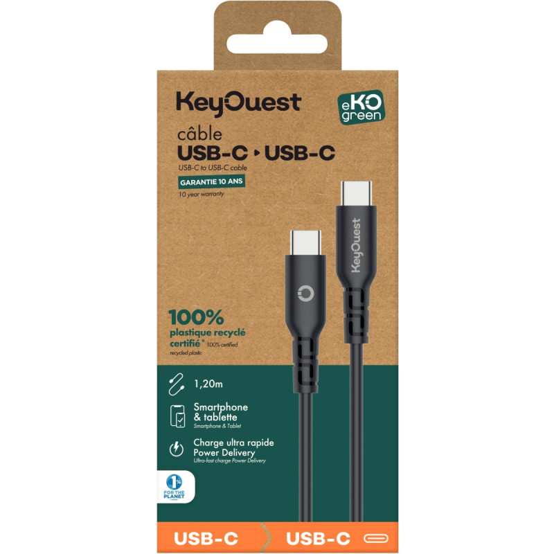 Cordon USB type C vers C 1,2m noir