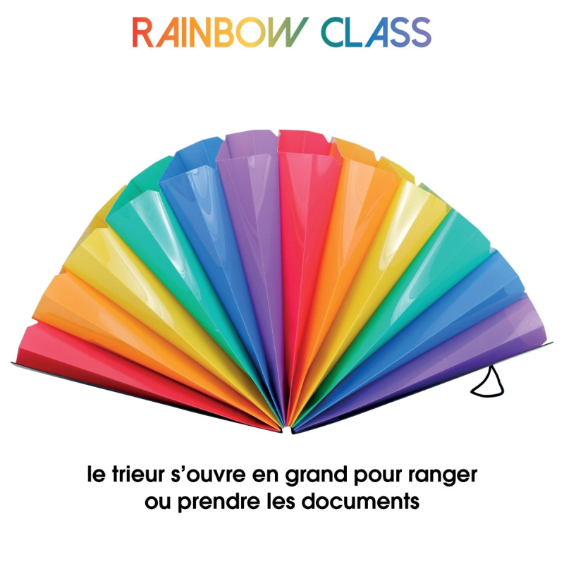 Trieur extensible avec bouton RAINBOW CLASS en polypropylène, 12 compa