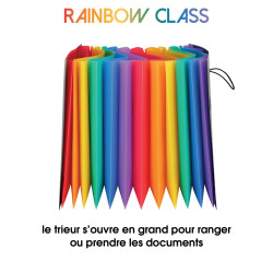 Trieur extensible avec bouton RAINBOW CLASS en polypropylène, 12 compa