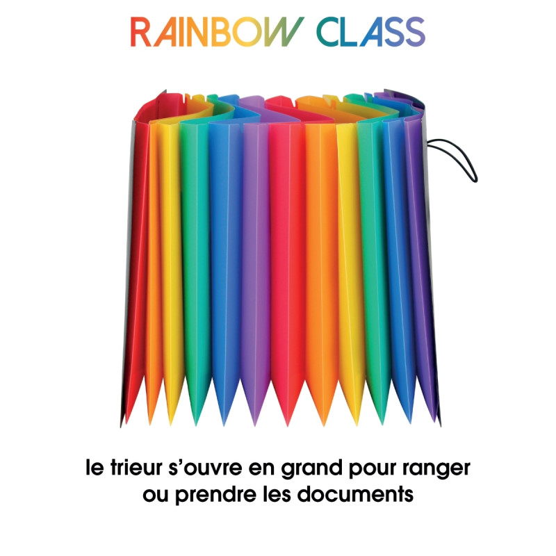 Trieur extensible avec bouton RAINBOW CLASS en polypropylène, 12 compa