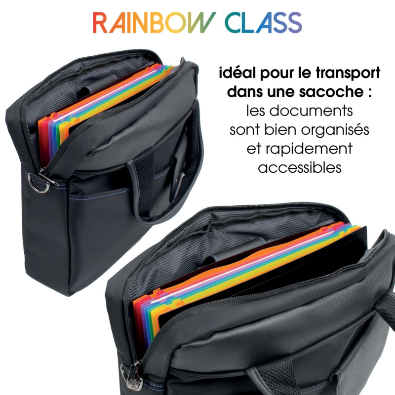 Trieur extensible avec bouton RAINBOW CLASS en polypropylène, 12 compa