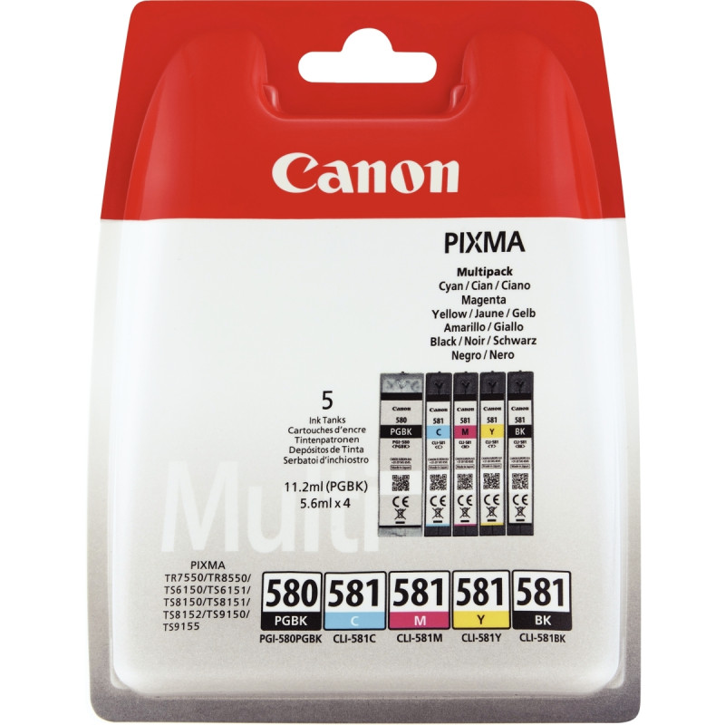 Canon 580 / 581 lot 5 cartouches encre noir photo, NCMJ authentique PG