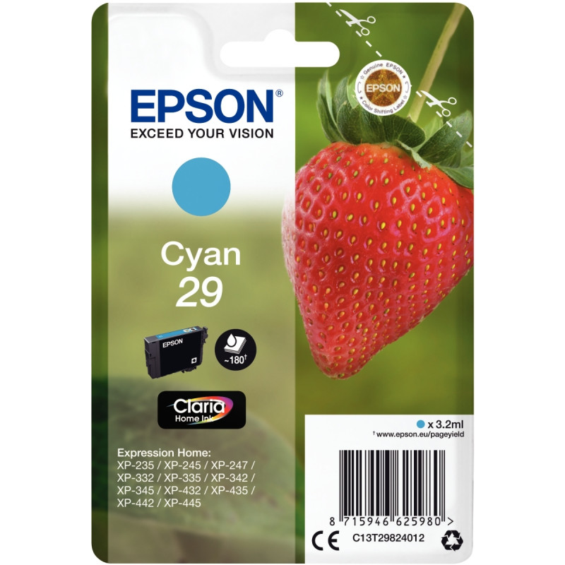 Epson FRAISE / 29 cartouche jet d'encre cyan authentique (T298240)