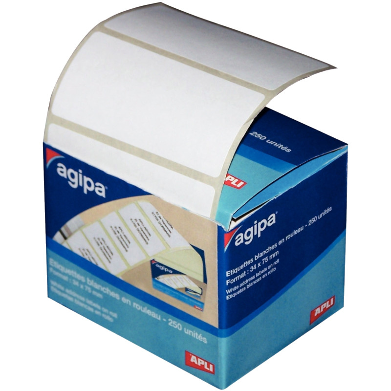 Boîte 1 rouleau de 250 étiquettes d'expédition rectangulaires blanc 34