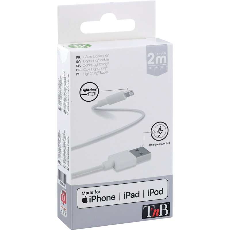 Cordon USB type A vers type Lightning 2m blanc