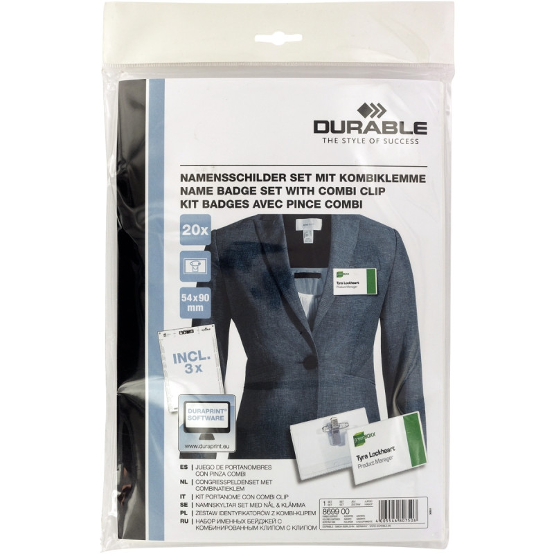 Paquet de 20 badges + pince combi